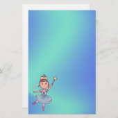 王冠および細い棒Scraとの小さな女の子のバレエダンサー 便箋 (正面/裏面)