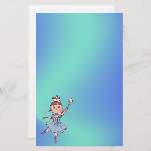 王冠および細い棒Scraとの小さな女の子のバレエダンサー 便箋 (正面/裏面)