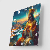 王冠で飾られた威厳のあるイエス スクエア壁時計 (傾斜)