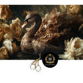 王冠とクリームの花模様が切り離されたゴールデン白鳥 薄葉紙