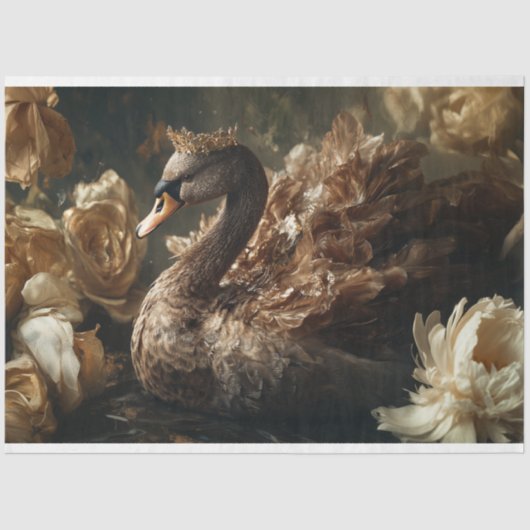 王冠とクリームの花模様が切り離されたゴールデン白鳥 薄葉紙 (正面)