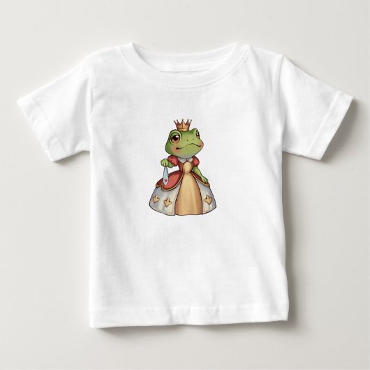 王冠とドレスを着たお姫様のカエル ベビーTシャツ (正面)