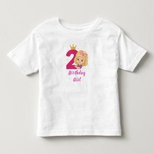 王冠とピンクの数字を持つ2人目の誕生日ガール トドラーTシャツ