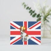 王冠とユニオンジャックを着たかわいいジャック・ラッセル ポストカード (スタンド正面)