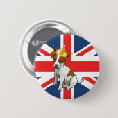 王冠とユニオンジャックを着たかわいいジャック・ラッセル 缶バッジ (正面&裏面)