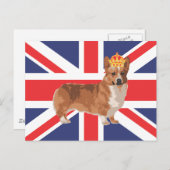 王冠とユニオン・ジャックを持つ女王のコルギ ポストカード (正面/裏面)