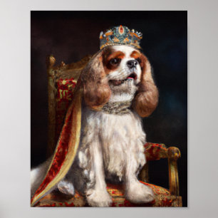 王冠とローブを着た犬の油絵 ポスター