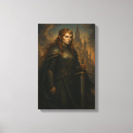 王冠と剣で鎧をまとったエルフの戦士の女王 キャンバスプリント