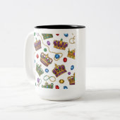 王冠と宝石の豪華なマルディグラマグ ツートーンマグカップ (正面左)