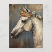 王冠と花がかわいい灰色の馬 ポストカード (正面)