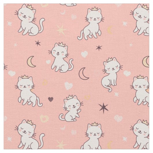 王冠にいるかわいい猫 ファブリック (クローズアップ)
