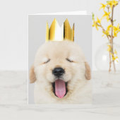 王冠によって折られる挨拶状を持つラブラドル・レトリーバー犬 カード (黄色い花)