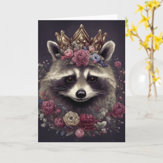 王冠に美しいアライグマすべての行事 カード (黄色い花)