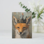 王冠に美しい赤いキツネ絵を描 ポストカード (スタンド正面)