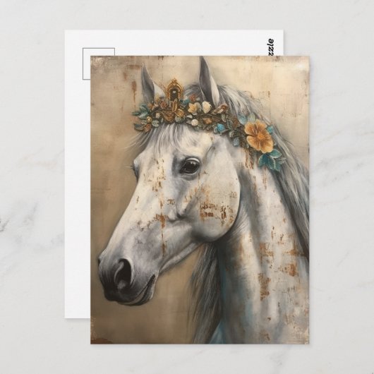 王冠に飾りつけたかわいい灰色の馬 ポストカード (正面/裏面)