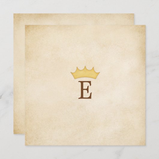 王冠のイニシャル入りパーソナライズされたおとぎの国の羊皮紙 招待状 (正面/裏面)