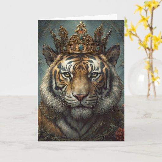 王冠のゴージャスな虎 カード (黄色い花)