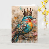 王冠のゴージャスな鳥 カード (黄色い花)