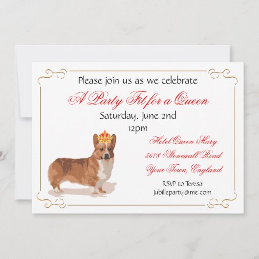 王冠のパーティの招待状を持つロンドンイギリスのコーギー 招待状 (裏面)