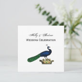 王冠の上の紋章風 ヴィンテージ スタイルの孔雀 招待状 (スタンド正面)