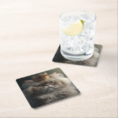 王冠の付いた猫 スクエアペーパーコースター (インサイチュ)