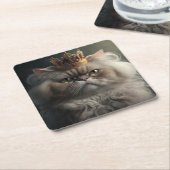 王冠の付いた猫 スクエアペーパーコースター (アングル)