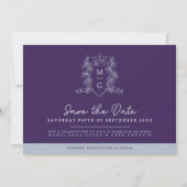 王冠の写真の結婚式は、日付の紫色の灰色を保存 セーブザデート (正面)