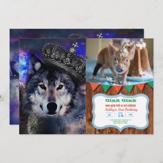 王冠の動物の狼 招待状 (正面/裏面)