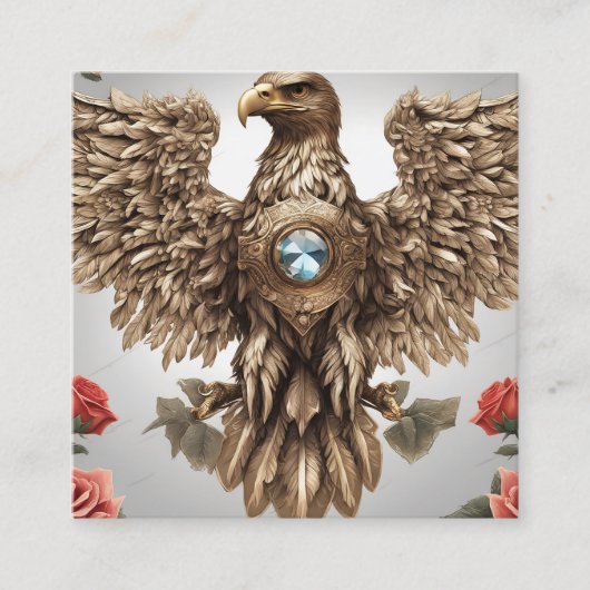 王冠の宝石を飾ったワシ スクエア名刺 (正面)