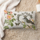 王冠の枕を持つヴィンテージのフランスのな鳥 ランバークッション (ブランケット)