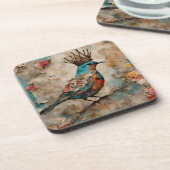 王冠の混合メディアコラージュの鳥 コースター (左側)