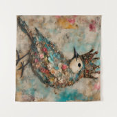 王冠の混合メディアコラージュの鳥 タペストリー (正面(横))