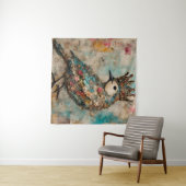 王冠の混合メディアコラージュの鳥 タペストリー (インサイチュ(横))