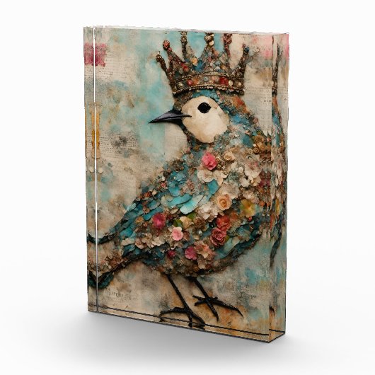 王冠の混合メディアコラージュの鳥 フォトブロック (右)