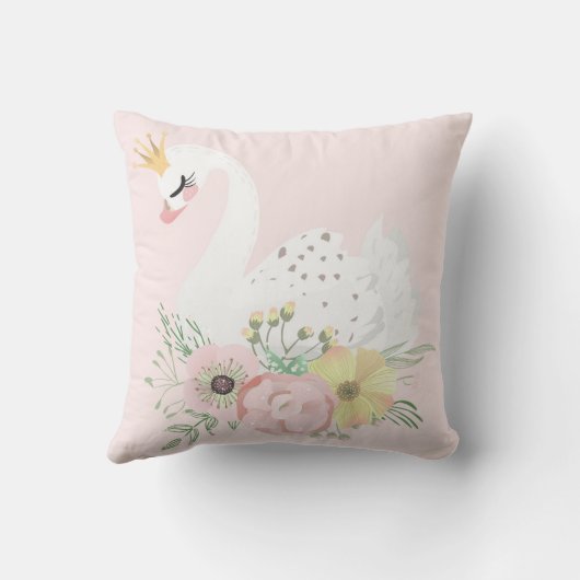 王冠の白鳥の女の赤ちゃんのBohoの空気のような子供部屋の枕 クッション (裏面)