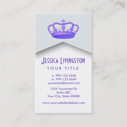 王冠の皇族のプリンセスまたは女王のテンプレートV2の紫色 名刺 (正面)