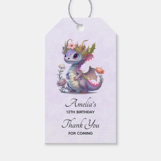 王冠の紫色のドラゴンエレガント ギフトタグ (正面)