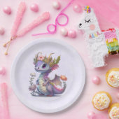 王冠の紫色のドラゴンエレガント ペーパープレート (パーティー)