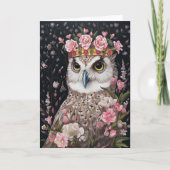 王冠の美しいフクロウすべての行事ピンクの花 カード (正面)