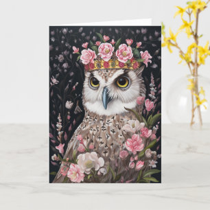王冠の美しいフクロウすべての行事ピンクの花 カード