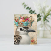 王冠の美しい青おもしろいい鳥 ポストカード (スタンド正面)