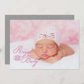 王冠の誕生の発表を用いる王室のな明るいピンク 案内状 (正面/裏面)