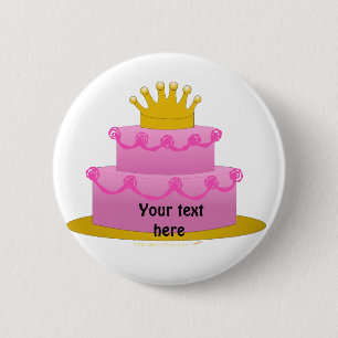王冠の誕生日のピンクのケーキ 缶バッジ