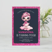 王冠の誕生日を迎えるかわいいフラミンゴ 招待状 (スタンド正面)