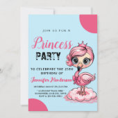 王冠の誕生日を迎えるかわいいフラミンゴ 招待状 (正面)