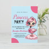 王冠の誕生日を迎えるかわいいフラミンゴ 招待状 (スタンド正面)