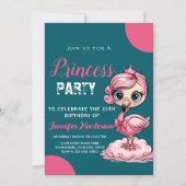 王冠の誕生日を迎えるかわいいフラミンゴ 招待状 (正面)
