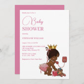 王冠の赤ちゃんシャワーを持つ小さな民族少女 招待状 (正面/裏面)