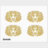 王冠の金のライオン – 刺繍の模倣 楕円形シール (シート)