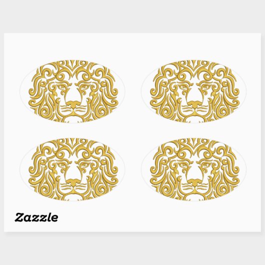 王冠の金のライオン – 刺繍の模倣 楕円形シール (シート)
